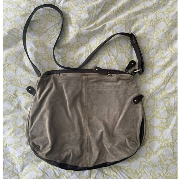 Bruno Rossi Suede Saddle Bag Taupe - Picture 3 of 14